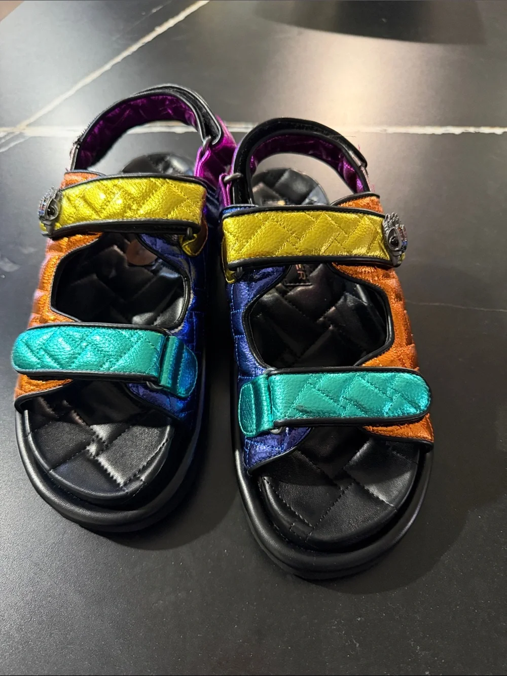 Kurt Geiger Metallic Multi-Color Quilted Strap Sandals